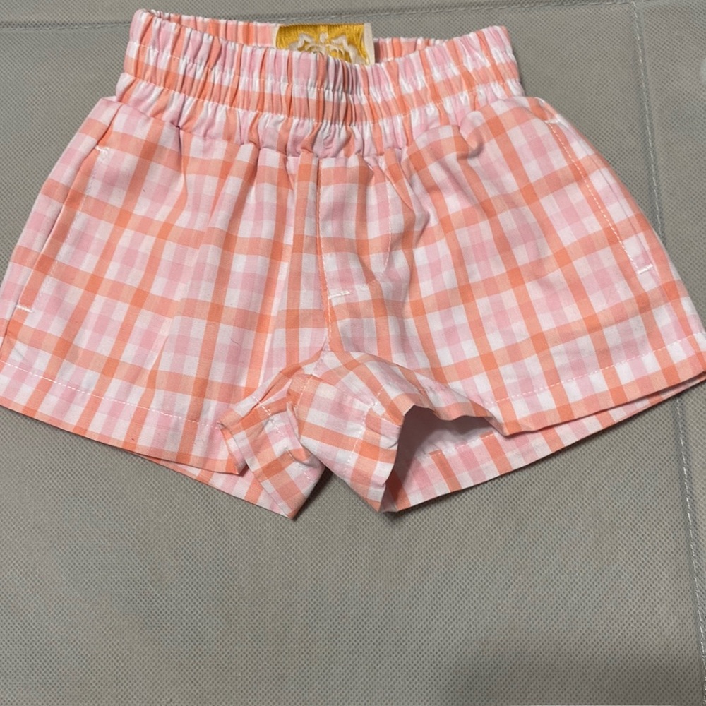 TBBC Beaufort Bonnet Sheffield Shorts parrot cay coral pomander plaid orange 0-3